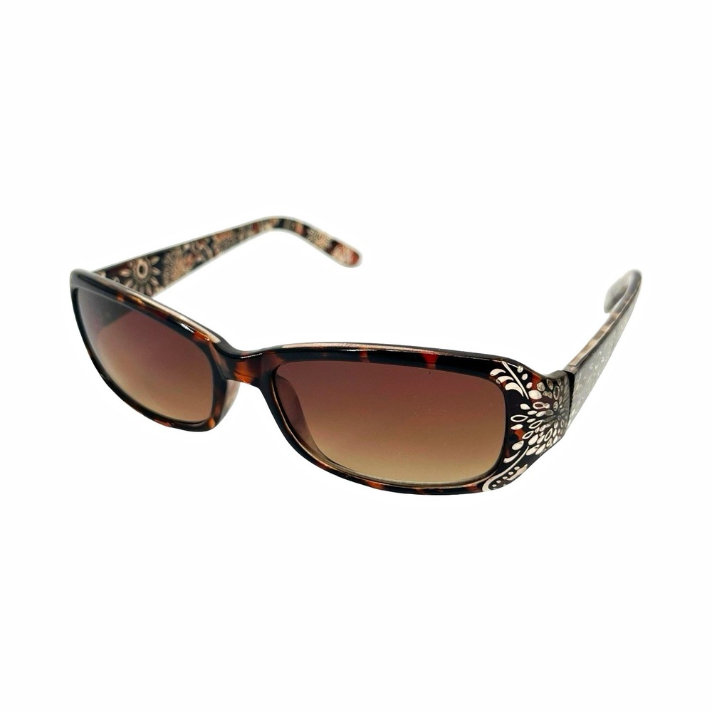 Y2K Womens Rectangle Sunglasses Brown Plastic Frame Brown Gradient Lens Floral